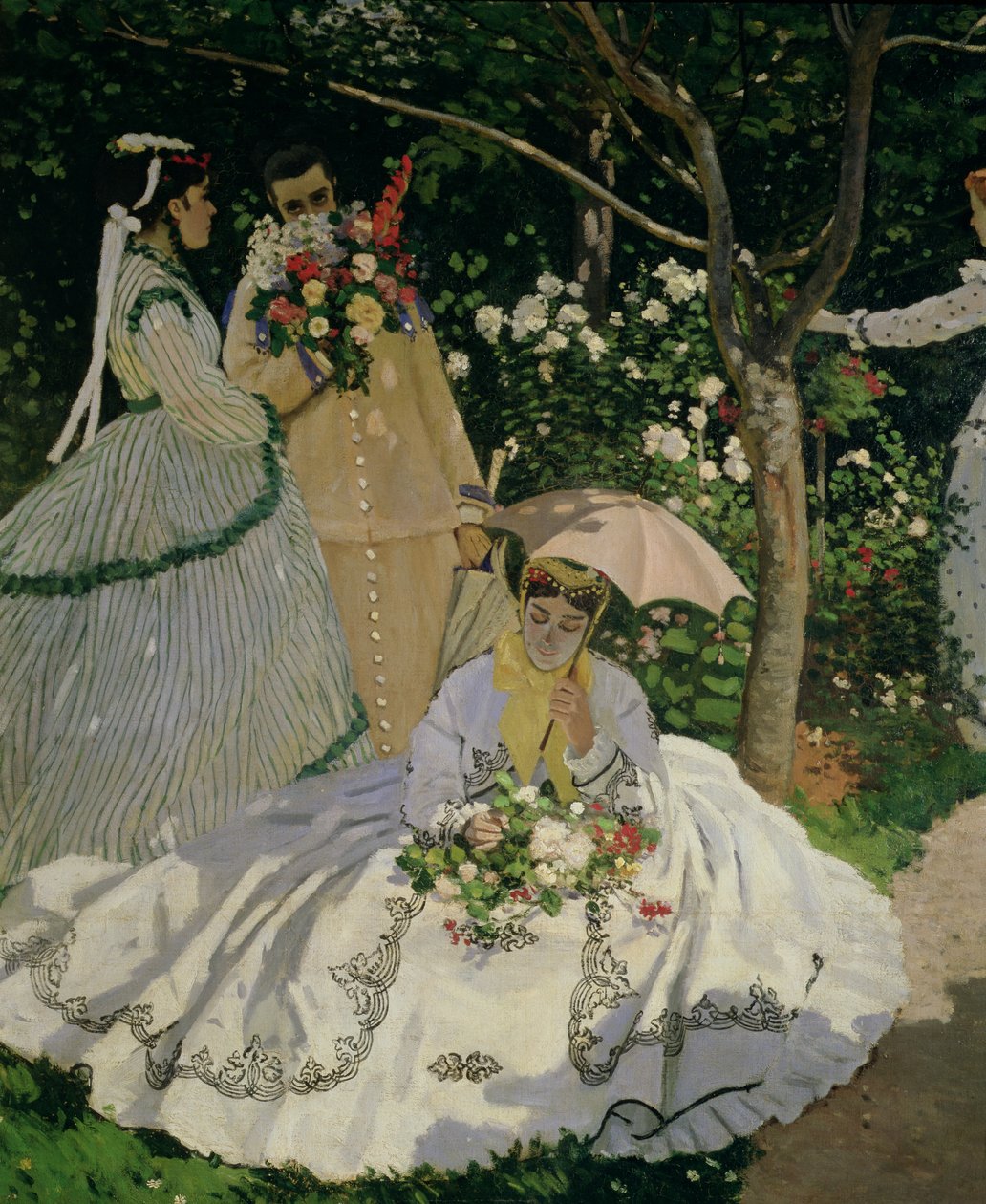 Bahçedeki Kadınlar, Şemsiyeli Oturan Kadın detayı, 2011 tuval üzerine 1866 yağlı boya detayı by Claude Monet