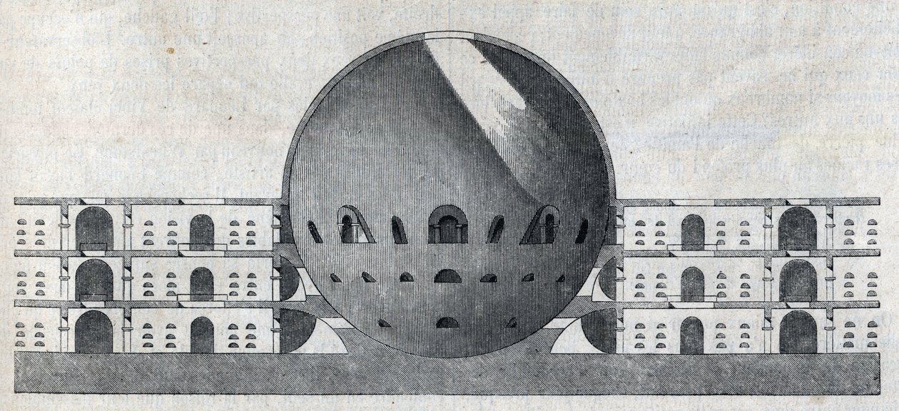 Claude Nicolas Ledoux (1736-1806) tarafından Chaux kasabası için bir mezarlık planının kesiti. by Claude Nicolas Ledoux