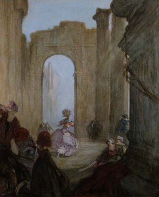 Klasik kalıntılar arasında bir dansçıyı izleyen kızlar (renkli taş) by Claude Shepperson