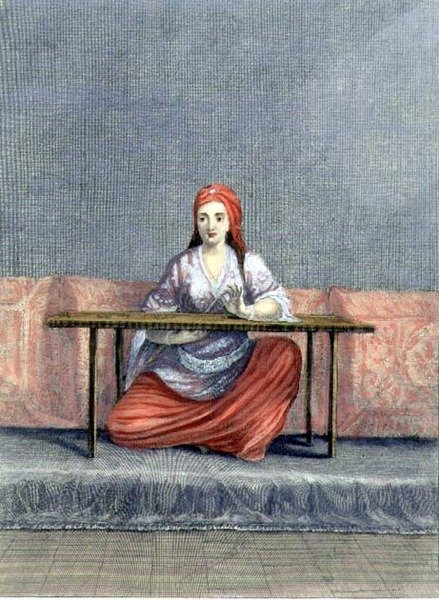 Türk Kadını Nakış, C. du Bose tarafından gravür, 18. yüzyıl başı (gravür) by Claude du Bose