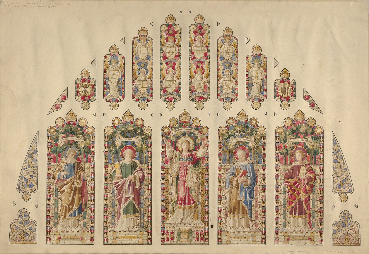 Çok Bölmeli Vitray Pencere Tasarımı, Kutsal Babalık Kilisesi, New York, yaklaşık 1898. by Clayton and Bell