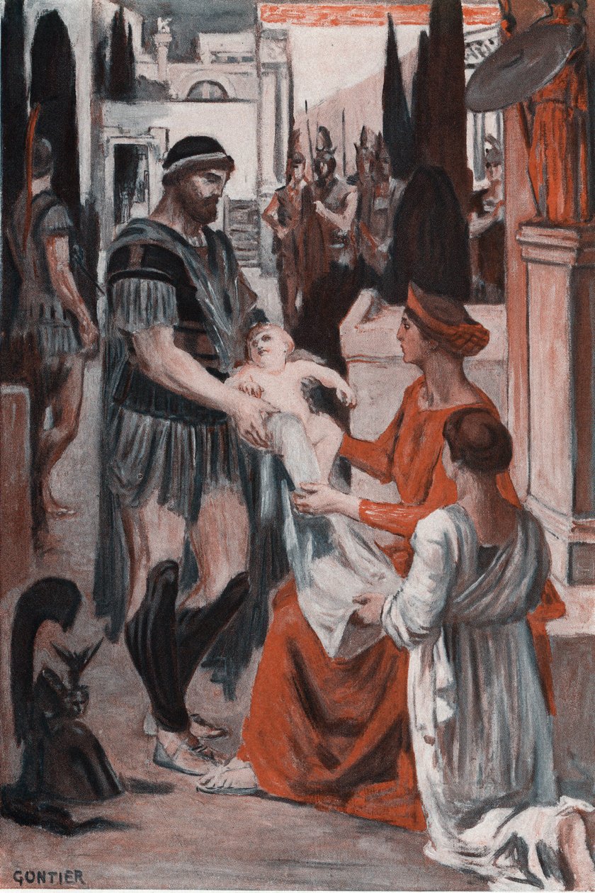 Hector ve Andromaque veda. Clement Gontier (1876-1918) tarafından Homere