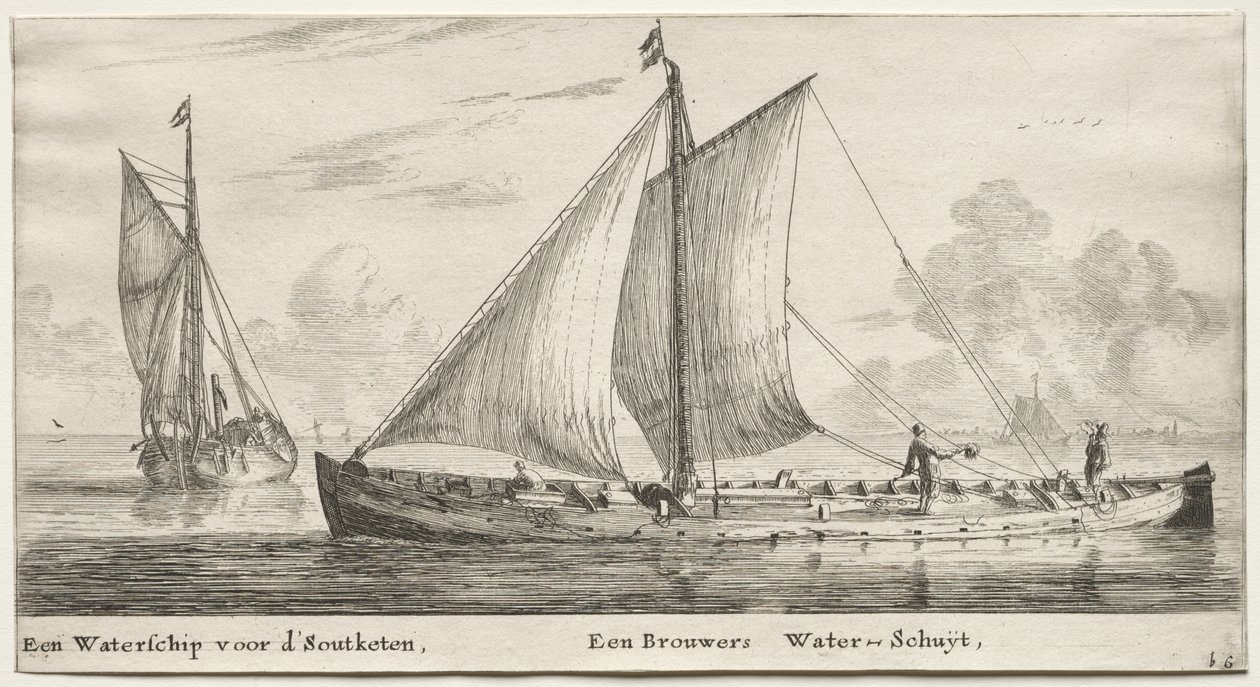 Amsterdam'ın Çeşitli Gemileri ve Görünümleri (Verscheÿde Schepen en Gesichten van Amstelredam), Bölüm II: Soutketen'e giden bir su gemisi. Bir Brewer's Water gemisi by Clement de Jonghe