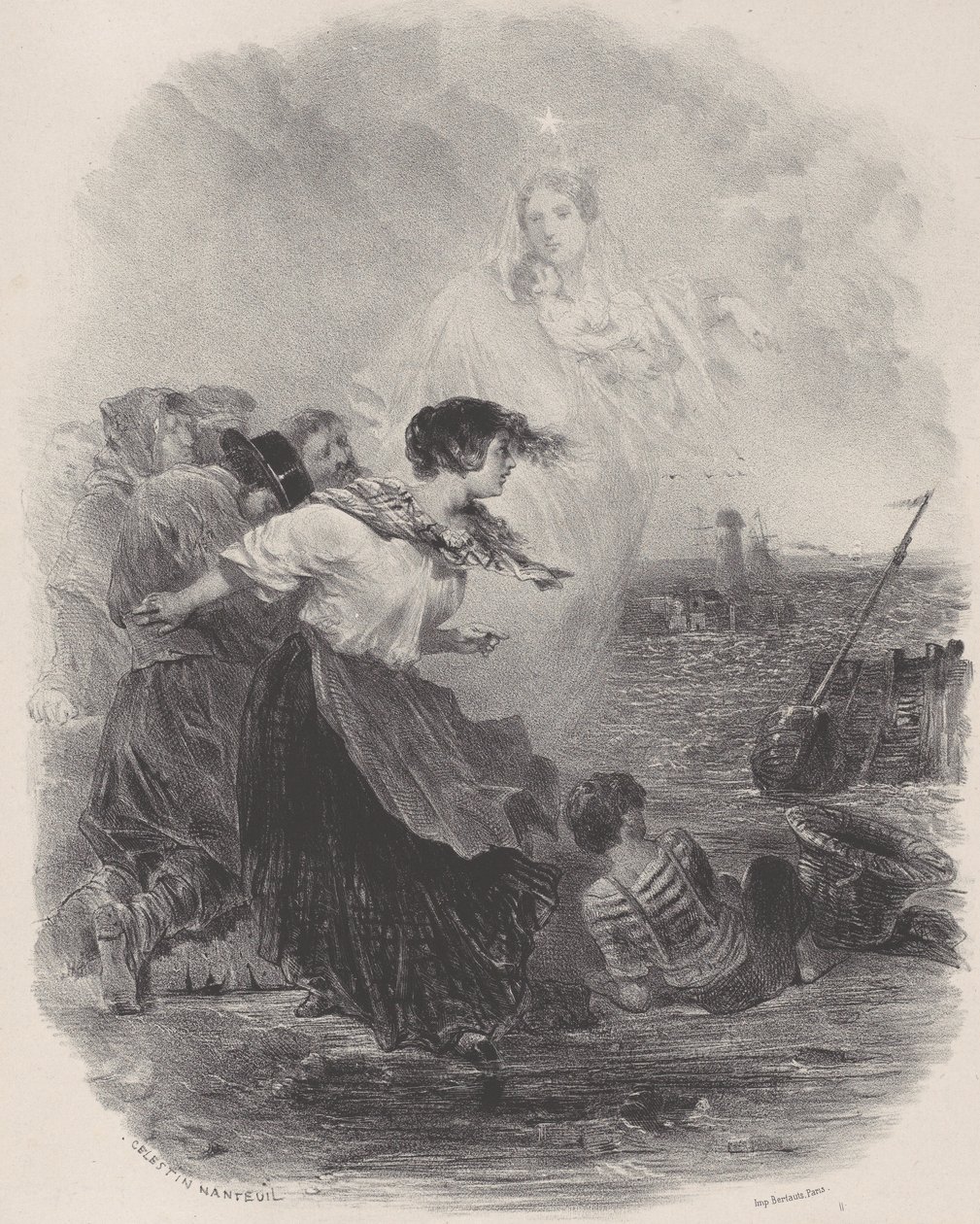Deniz Kenarında Madonnalı Kadın, Bir Gemiyi Gösteriyor, yakl. 1848-62. by Célestin Nanteuil