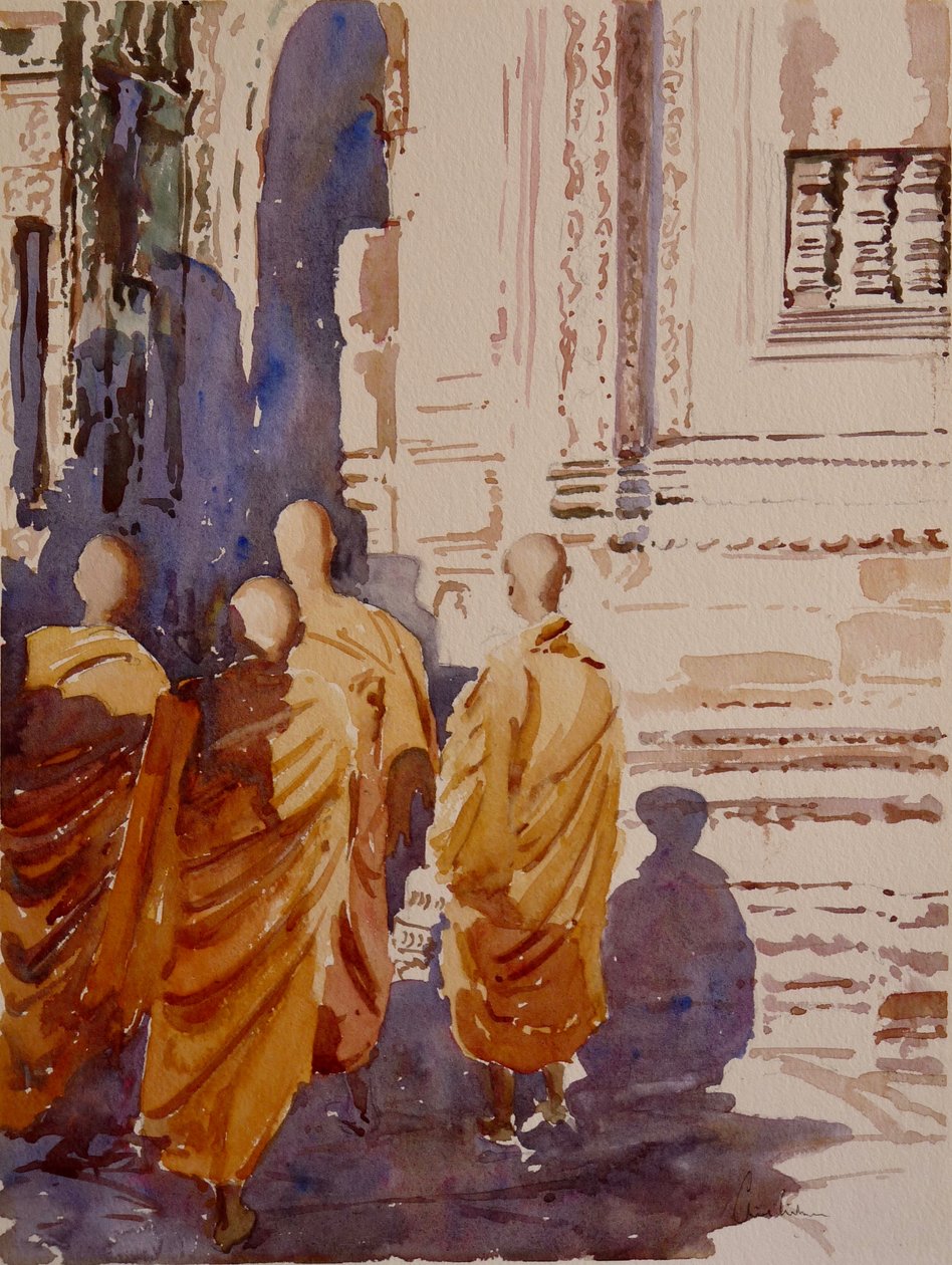 Bayon pm - keşişler passegiata, 2000 (suluboya) by Clive Wilson