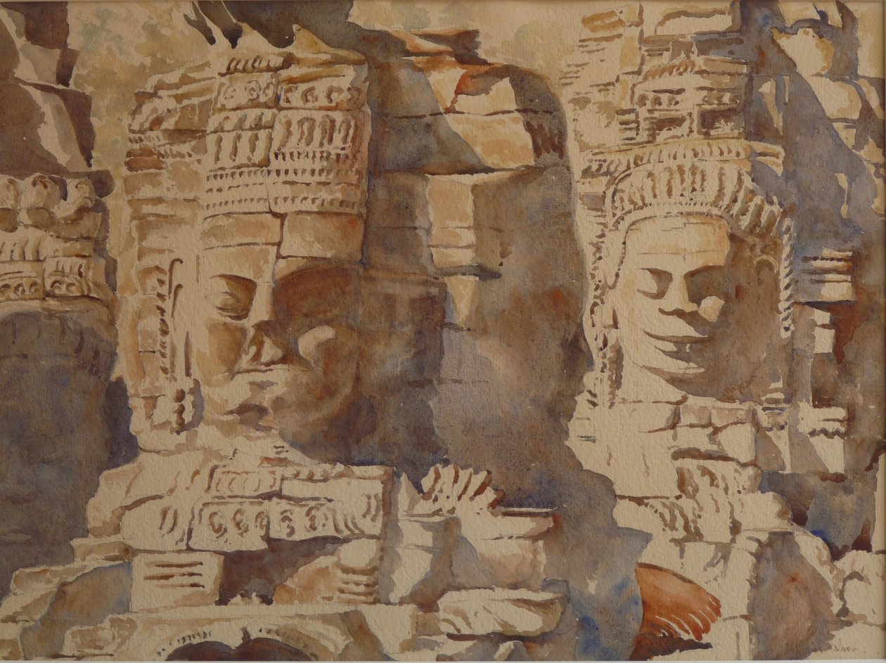 Bayon, Angkhor - Kaç Yüz, 2008 (suluboya) by Clive Wilson