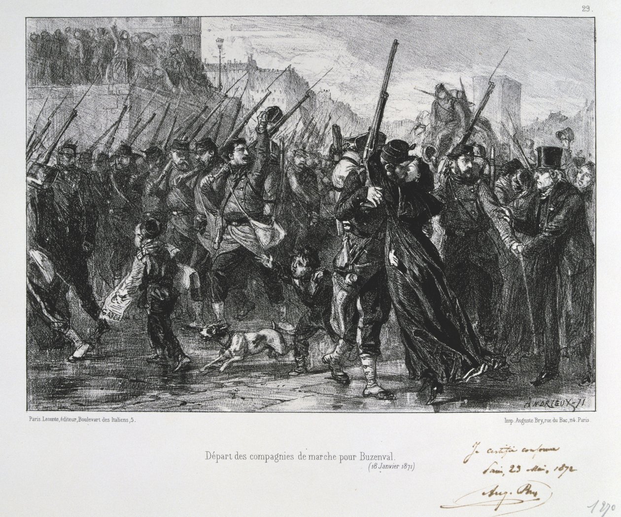 Fransa-Prusya Savaşı 1870-1871: Versailles yakınlarındaki Buzenval Savaşı (Valerien Dağı) 19 Ocak 1871. Garde National, savaşa ve yenilgiye doğru ilerliyor. Clement August Andrieux