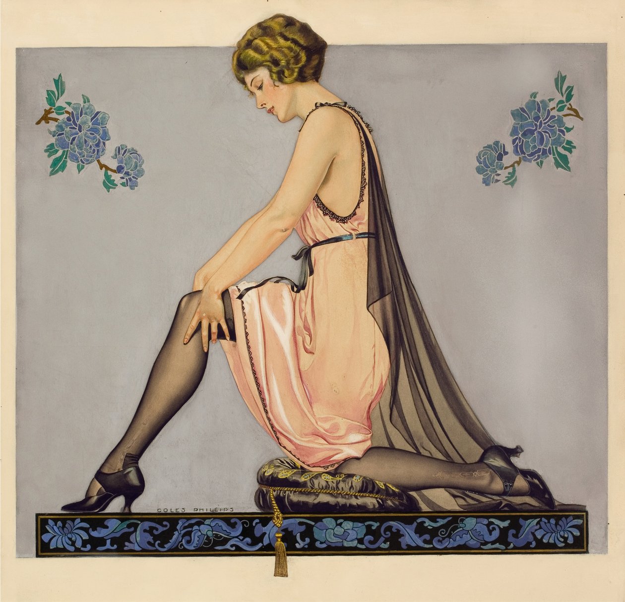 Delik Geçirmez Çorap Şirketi broşürü için çizim, 1922. by Coles Phillips