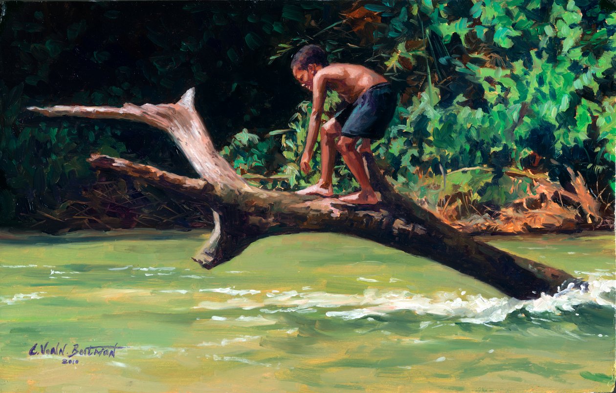 Jump (oil on wood) by Colin Bootman