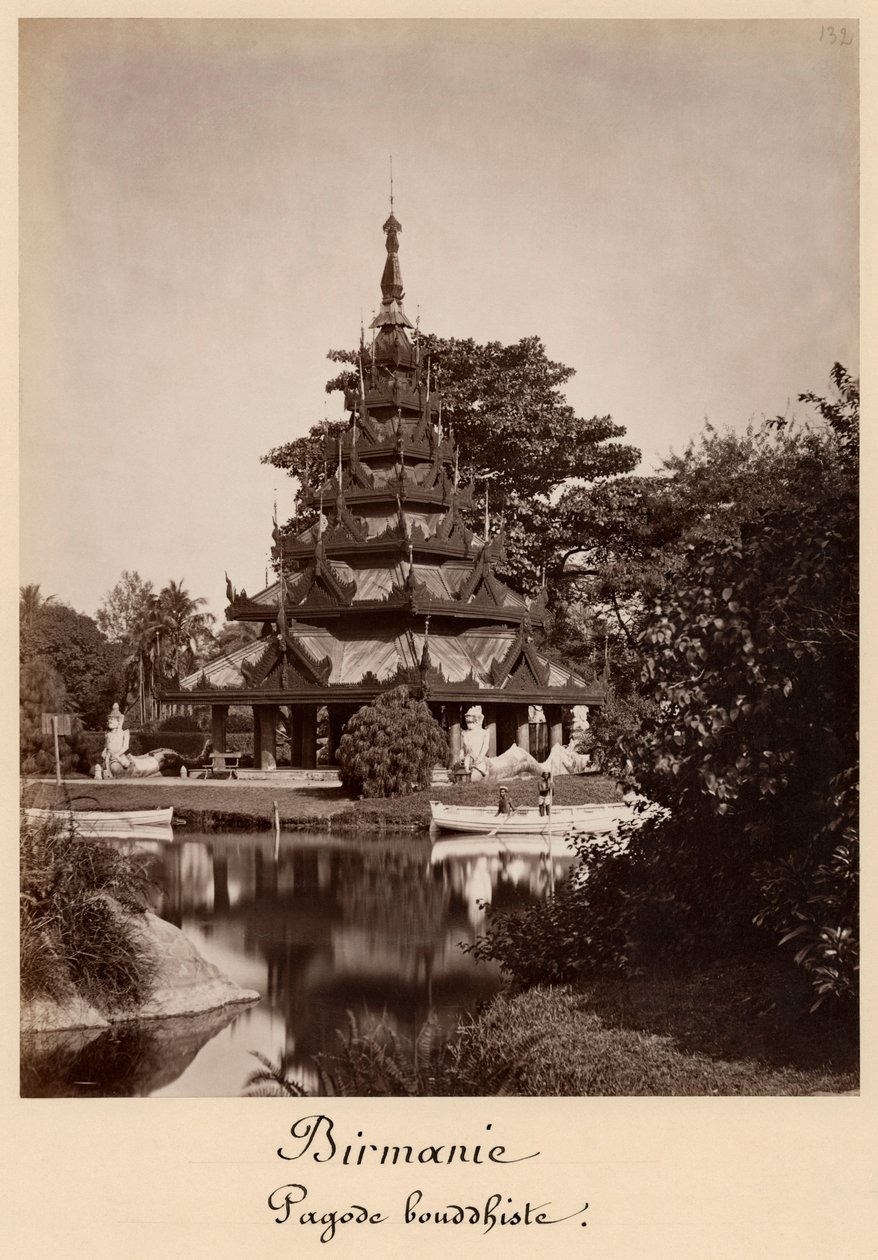 Budist dinlenme evi, Moulmein, Burma, c.1875 (cam negatiften albüm baskısı) by Colin Roderick Murray