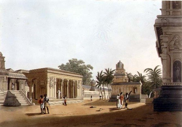 Bir Pagoda Duvarları İçinden Bir Görünüm, Madras, H. Merke (fl.1800-20) pub tarafından oyulmuş 