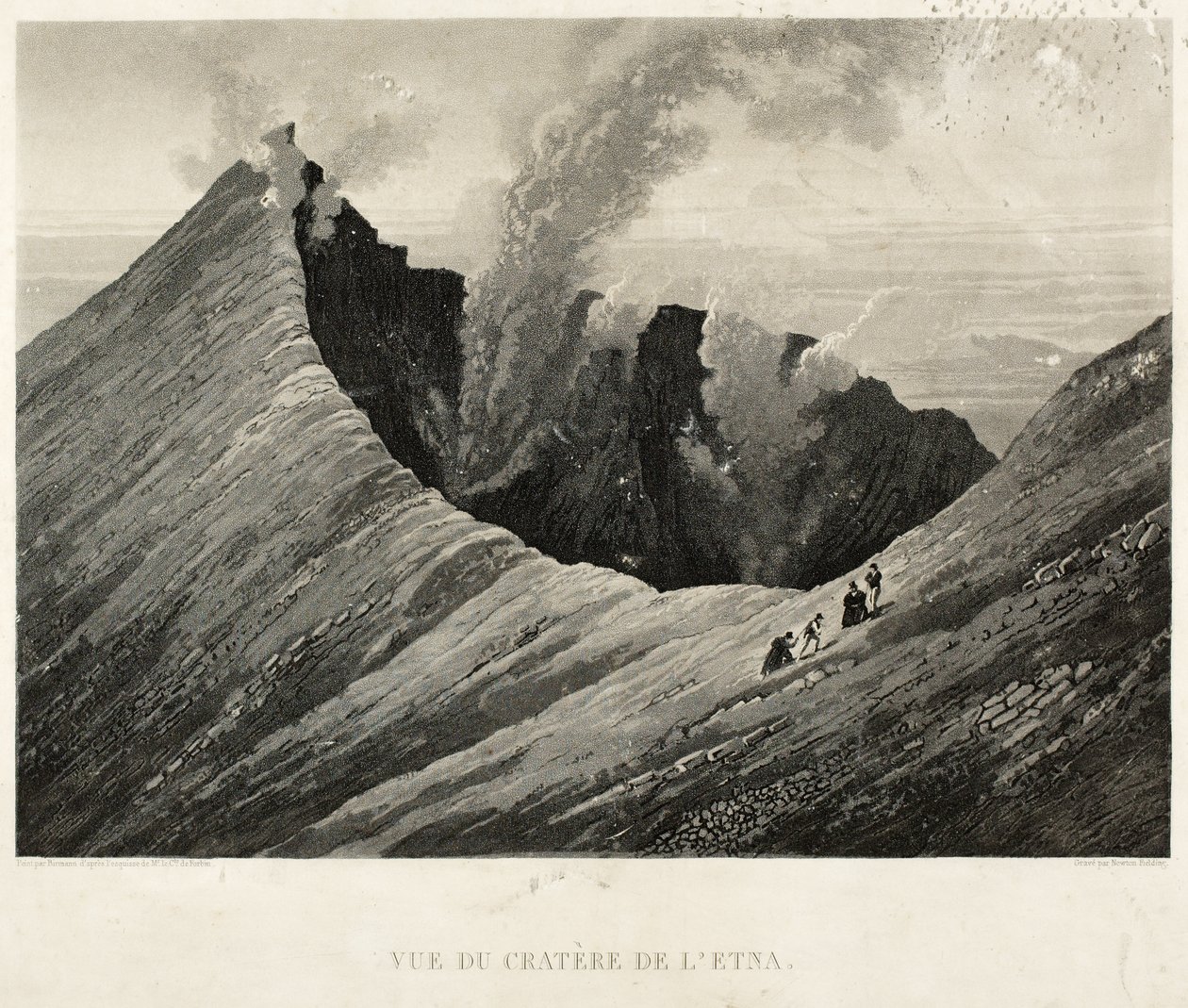 Newton Fielding (1799-1856) tarafından oyulmuş Etna Krateri'nin görünümü (aquatint) by Comte de Forbin