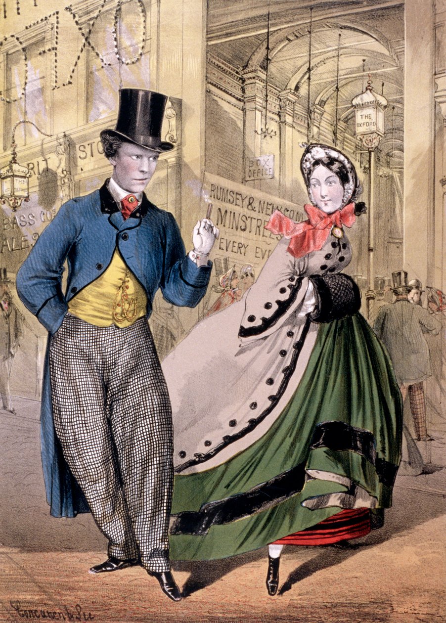 Oxford Music Hall'ın girişinde bir bayan ve bir beyefendi, Oxford St, Westminster, c1860 by Concanen and Lee