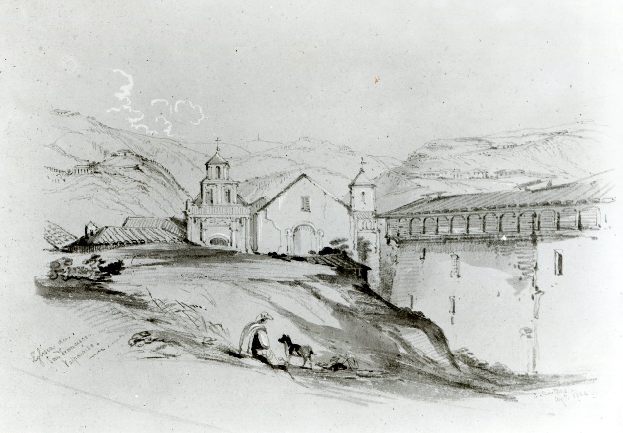 San Francisco Kilisesi, Valparaiso, 1834 (kağıt üzerinde kalem ve tuvalet) by Conrad Martens