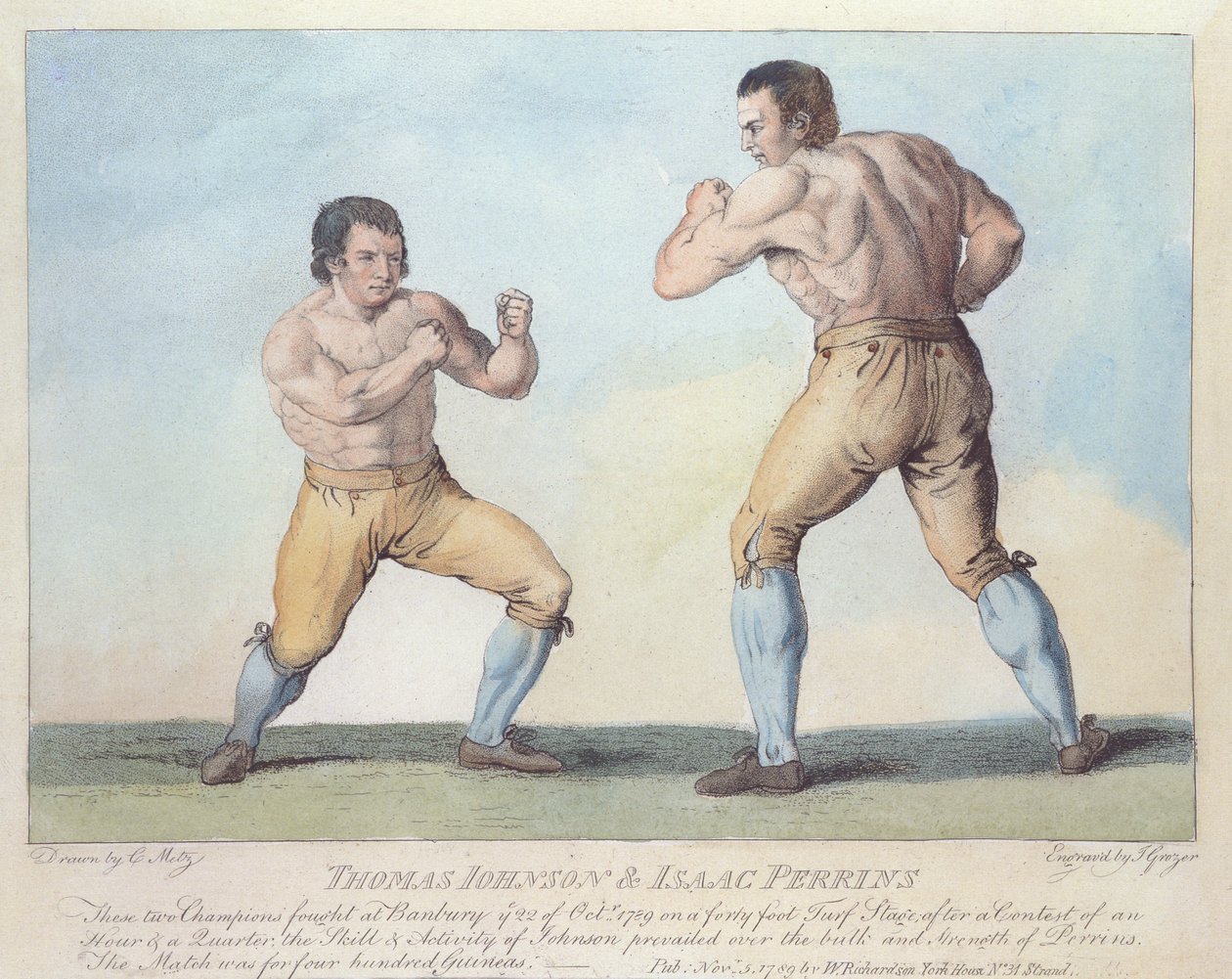 Thomas Johnson ve Isaac Perrins Arasındaki Boks Maçı, T. Grozer tarafından kazınmış, 1789 by Conrad Martin Metz