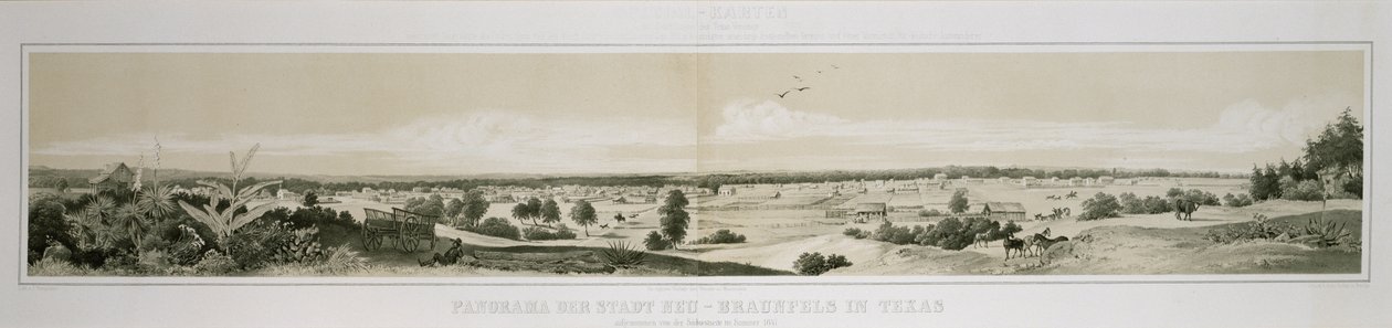 1847 yazında güneybatı tarafından çekilen New Braunfels, Teksas kasabasının panoraması by Conrad Caspar (after) Rordorf
