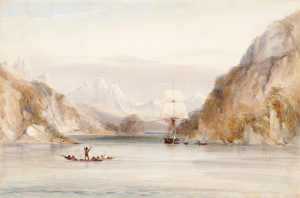 Murray Narrow, Tierra del Fuego'daki Beagle (kağıt üzerine suluboya) by Conrad Martens