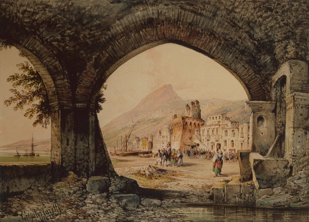Bir Köy Meclisi, İtalya (kalem ve sulu boya) by Consalvo Carelli