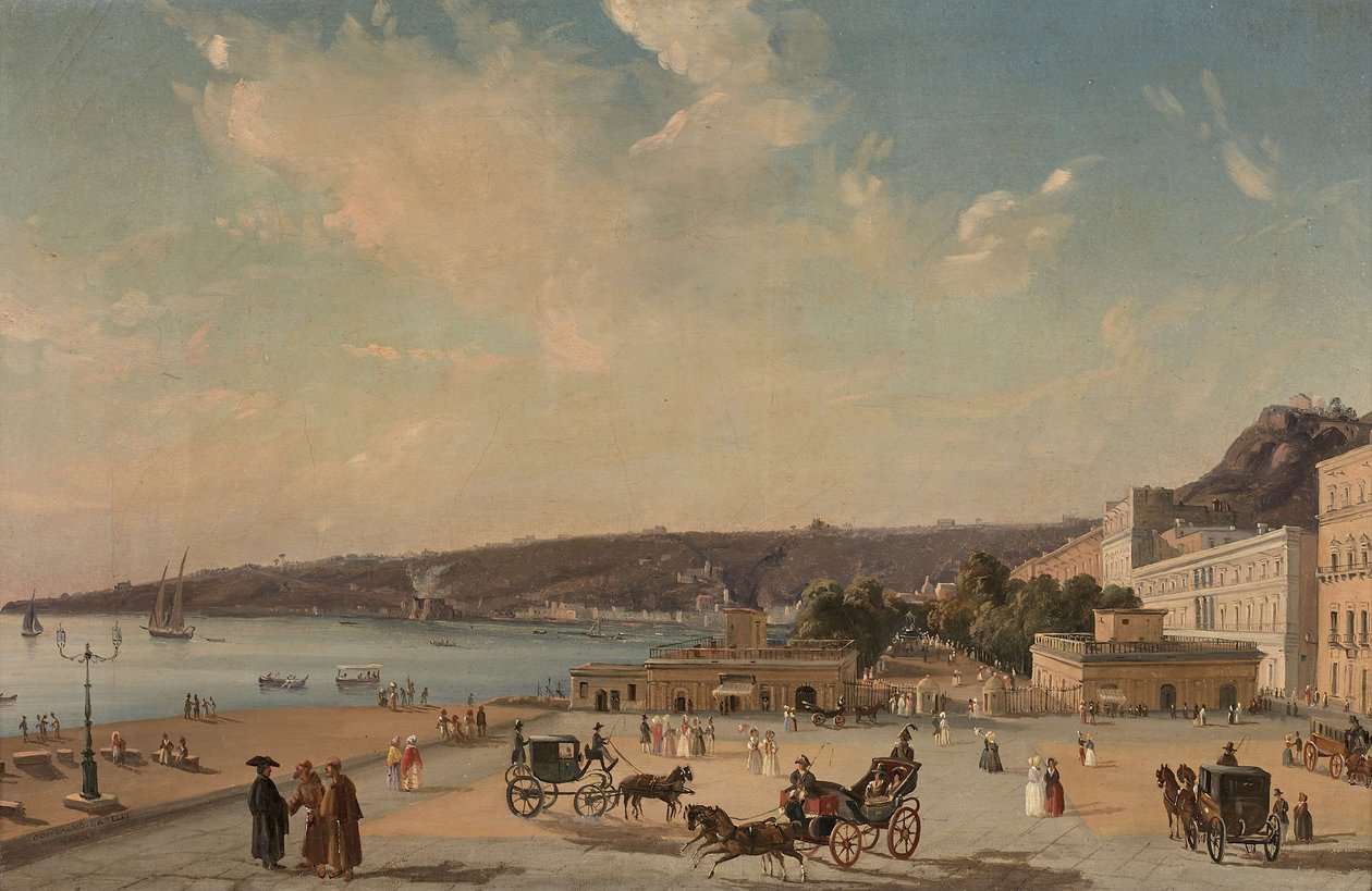 Villa Reale, Napoli bahçelerinin görünümü. by Consalvo Carelli
