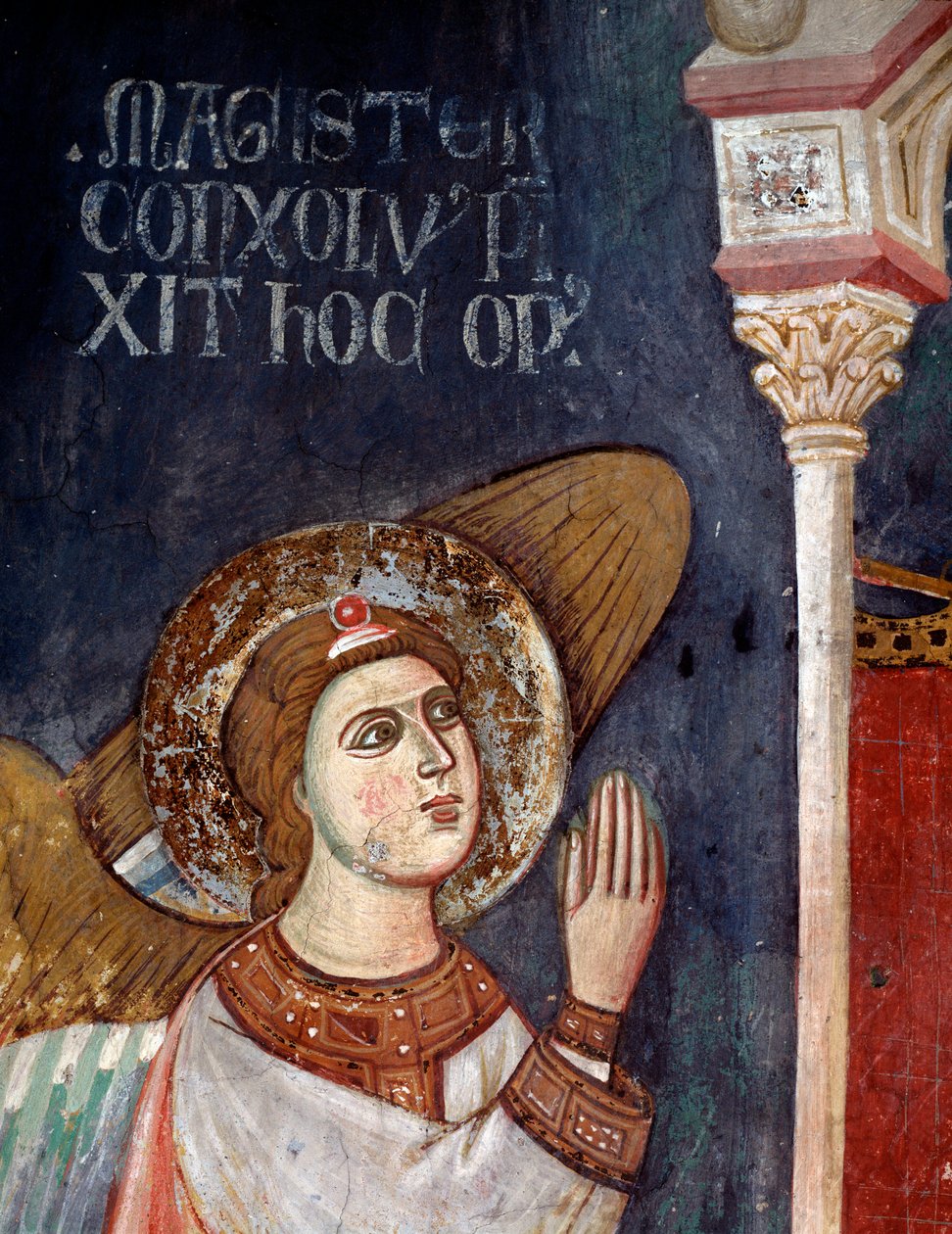 Isugi hamwe numwana ukikijwe nabamarayika, ibisobanuro bya marayika - fresco by Consolo 