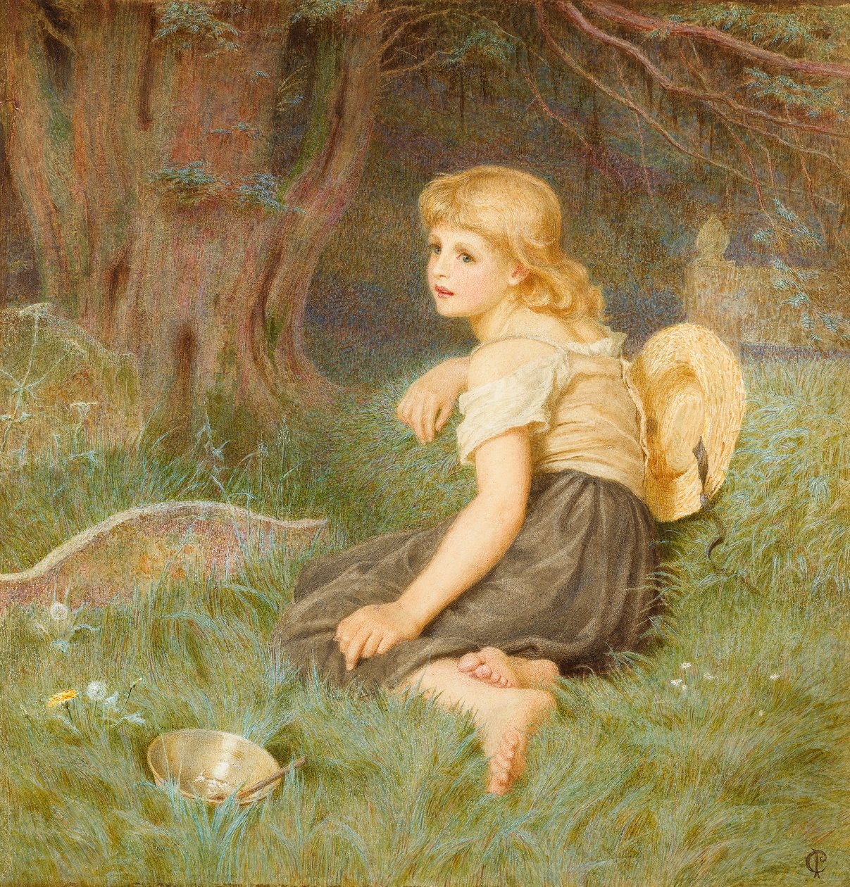 Ve orada yerde oturuyorum..., 1878 (kağıt üzerinde wc) by Constance Phillott