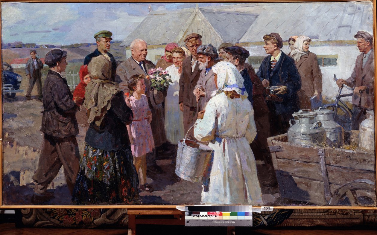 Önde gelen N. Kruşçev'in Stavropol Krayı'nı ziyareti, 1950'lerin sonu (tuval üzerine yağlı boya) by Constance Walton