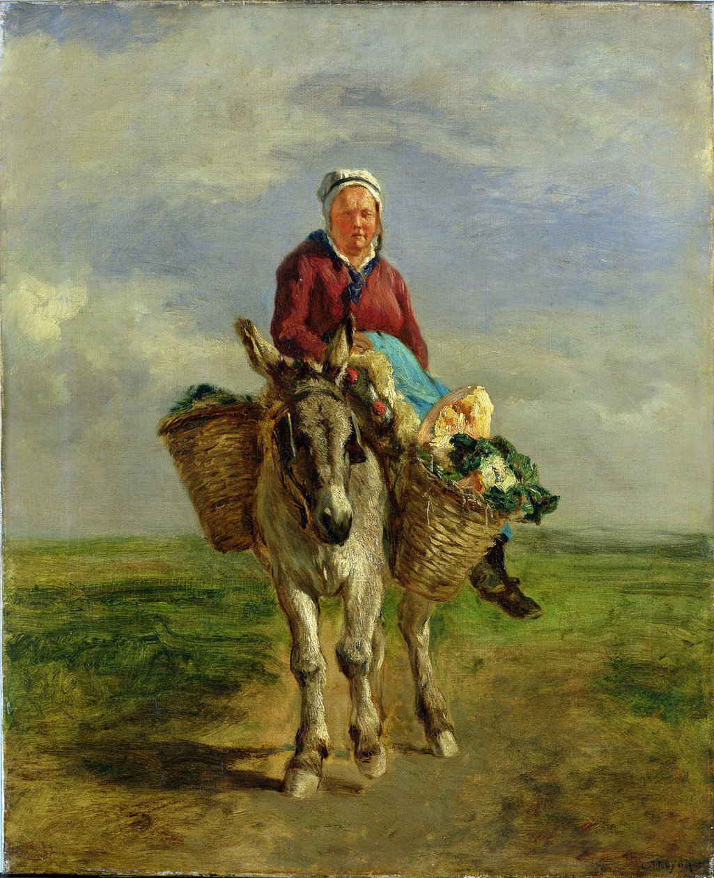 Eşek Binme Köylü Kadın by Constant Emile Troyon