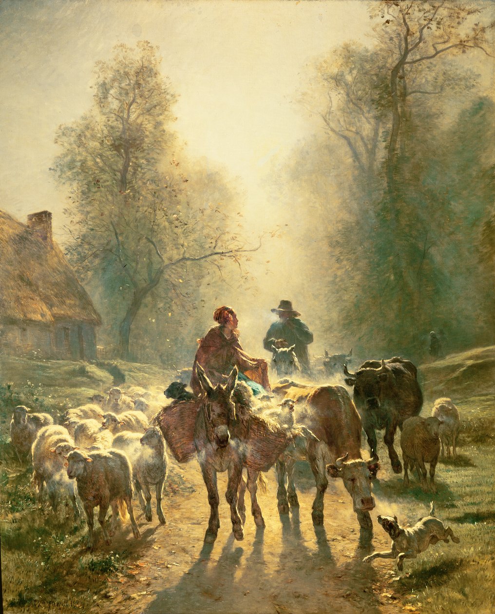 Pazara Hazırlanmak by Constant Emile Troyon