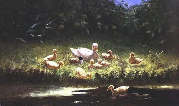 Nehir kenarındaki ördekler (tuval üzerine yağlı boya) by Constant Artz