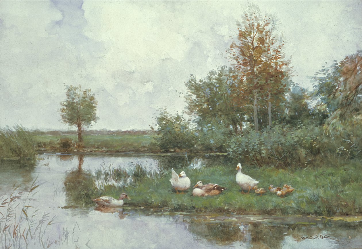 Nehir Manzarasında Ördekler (tuval üzerine yağlı boya) by Constant Artz