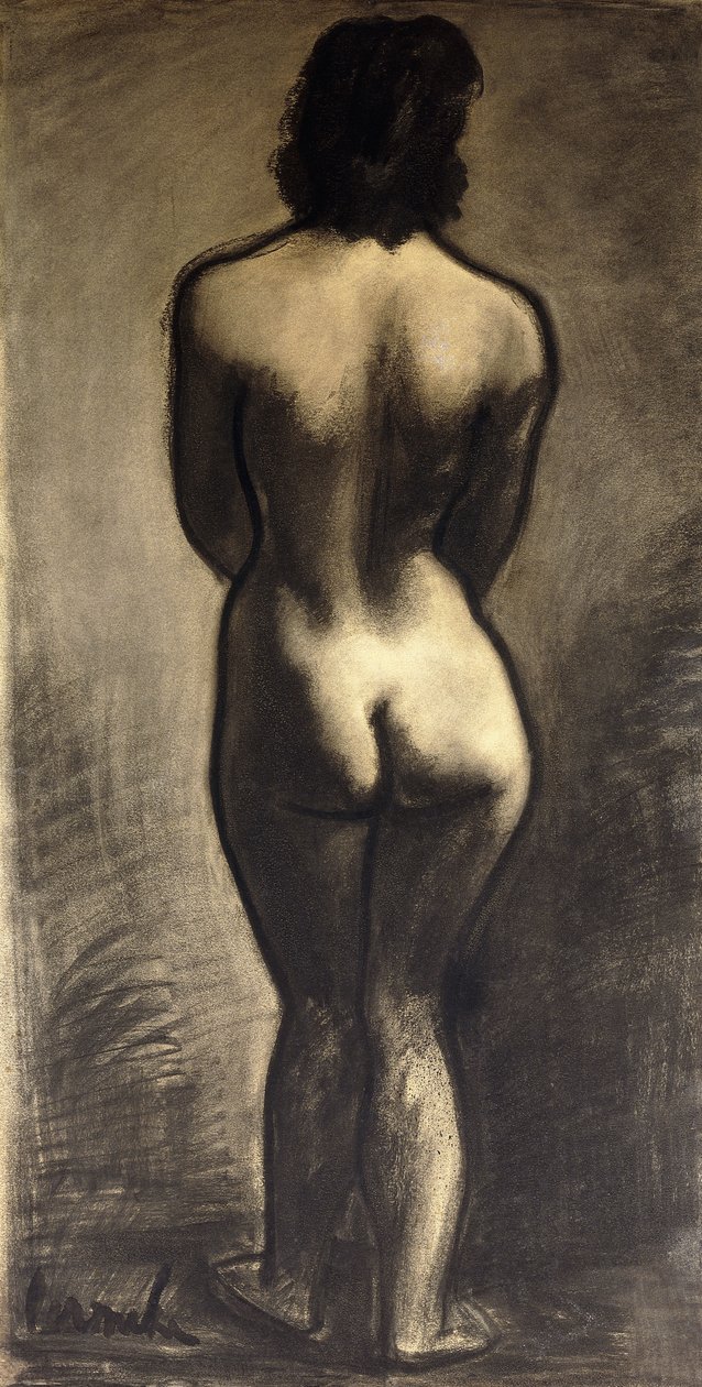 Çıplak Ayakta; Nu Debout - Stand Naakt, yak. 1930 (kağıt üzerine siyah tebeşir ve siyah yıkama) by Constant Permeke