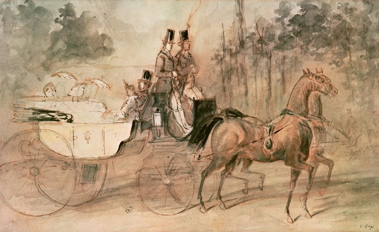 Promenade au Bois (kağıt üzerinde kalem ve mürekkep ve wc) by Constantin Guys