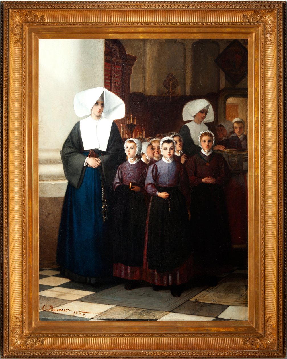 Tablo. İmza ve tarih: Constant Meunier 1864. Yetimler. Tuval üzerine yağlıboya. detay. by Constantin Emile Meunier