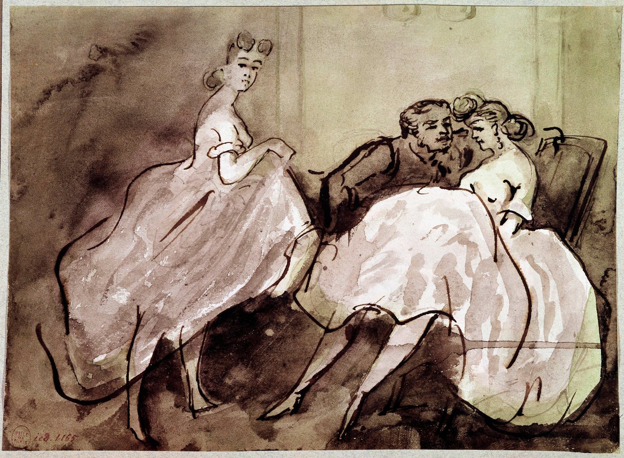 Bir genelevde iki fahişe ve bir baştan çıkarma Sahnesi müşterisi. Constantin Guys (1805-1892) tarafından çizim 19. yüzyıl Paris, Musee Carnavalet by Constantin Guys