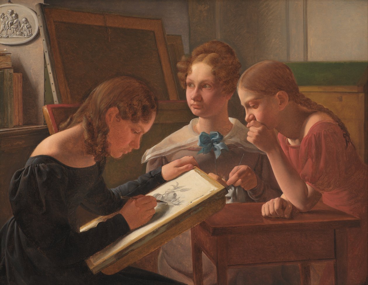 Üç Genç Kız. Sanatçının Kızkardeşleri: Alvilde, Ida ve Henriette by Constantin Hansen