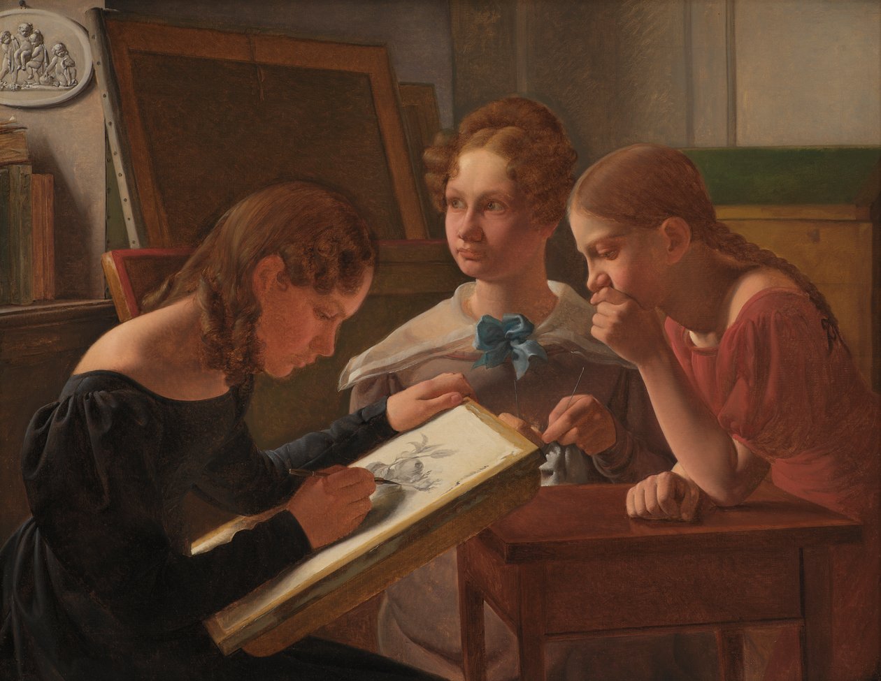Üç Genç Kız. Sanatçı Kızkardeşler: Alvilde, Ida ve Henriette, 1827 by Constantin Hansen