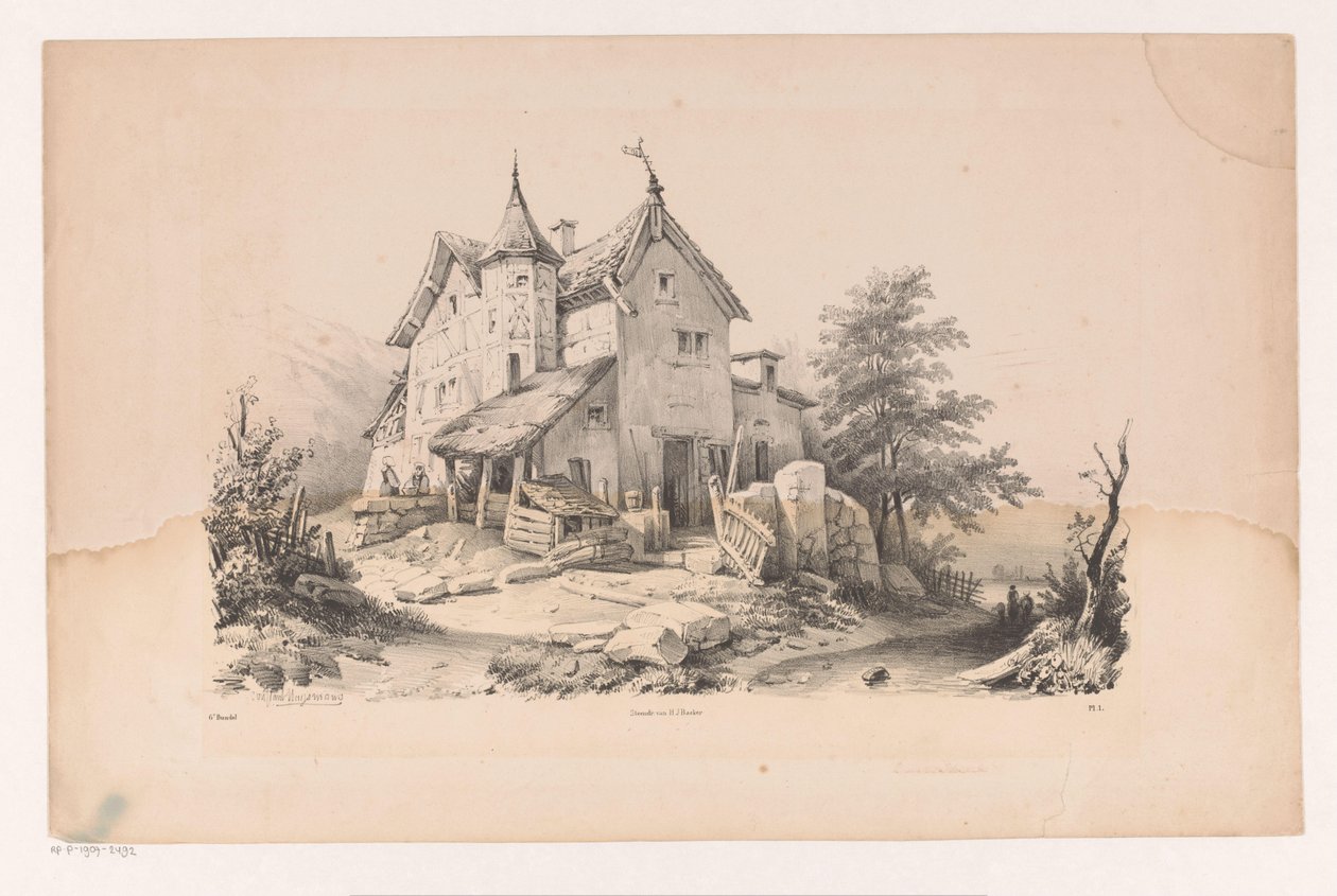 Bir manzarada dua eden figürler Manzara (dizi adı) by Constantinus Cornelis Huysmans
