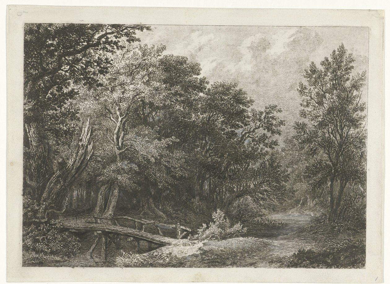 Ahşap köprü ile orman manzarası by Constantinus Cornelis Huysmans