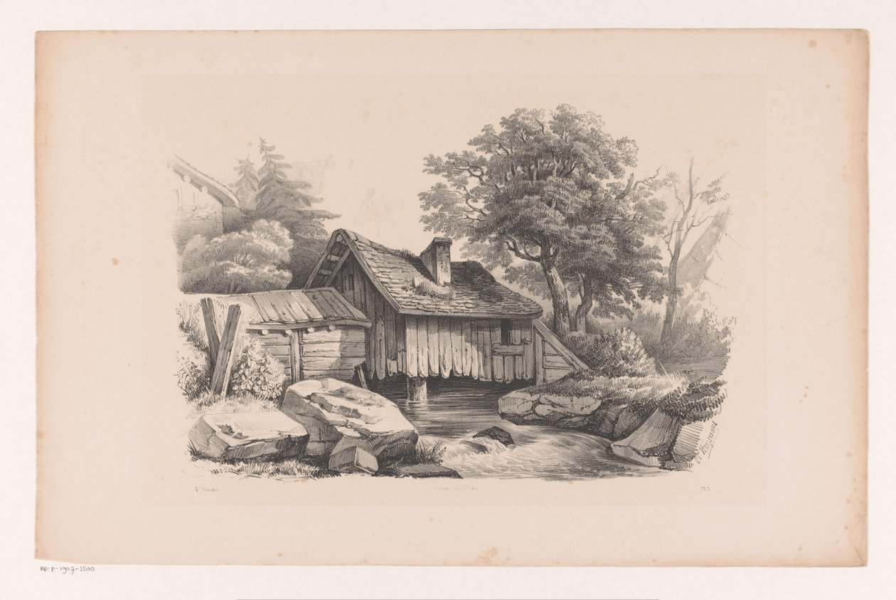 Nehrin üzerinde ahşap ev Manzara (dizi adı) by Constantinus Cornelis Huysmans