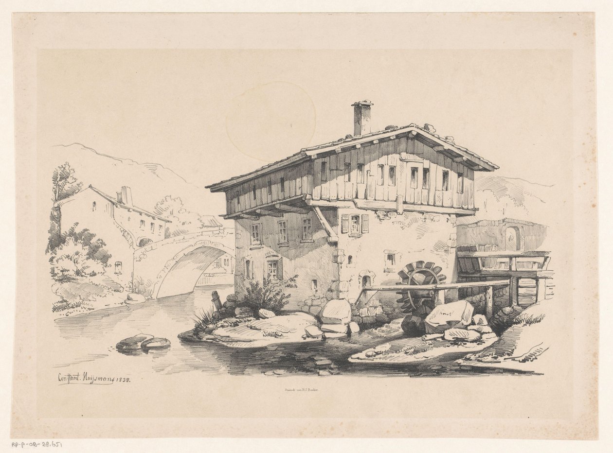Dağ köyünde ev ve su değirmeni Manzara (dizi adı) by Constantinus Cornelis Huysmans