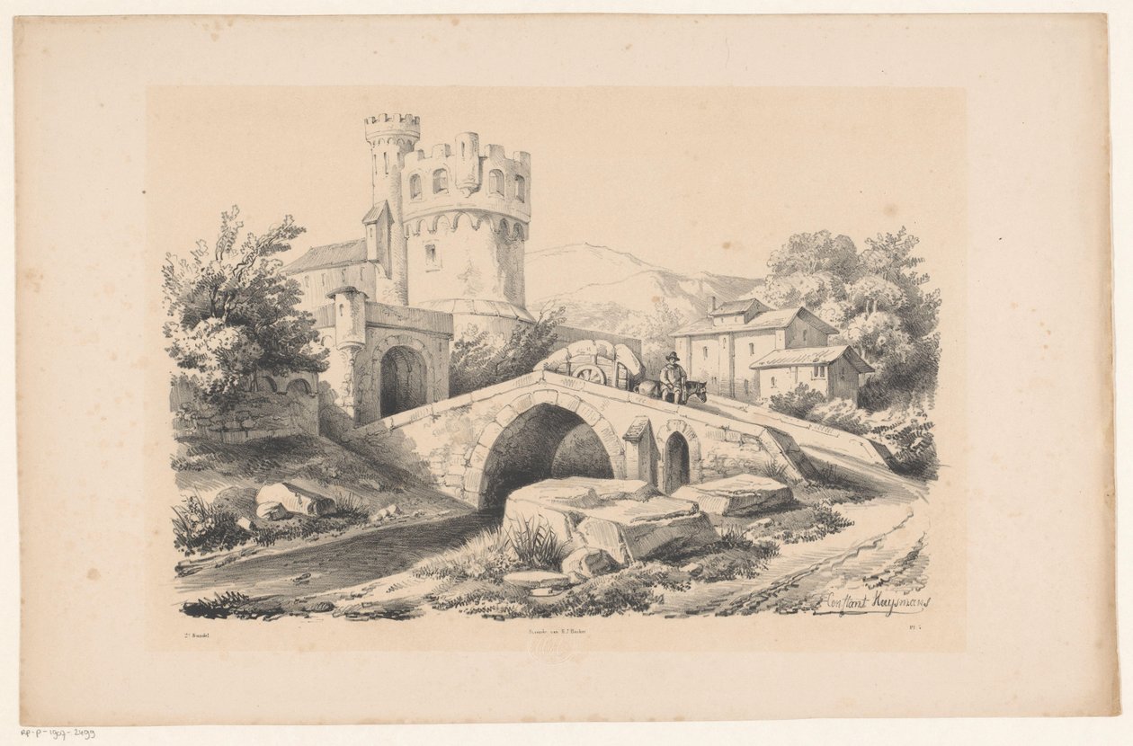 Kale ve köprü ile manzara Manzara (dizi adı) by Constantinus Cornelis Huysmans