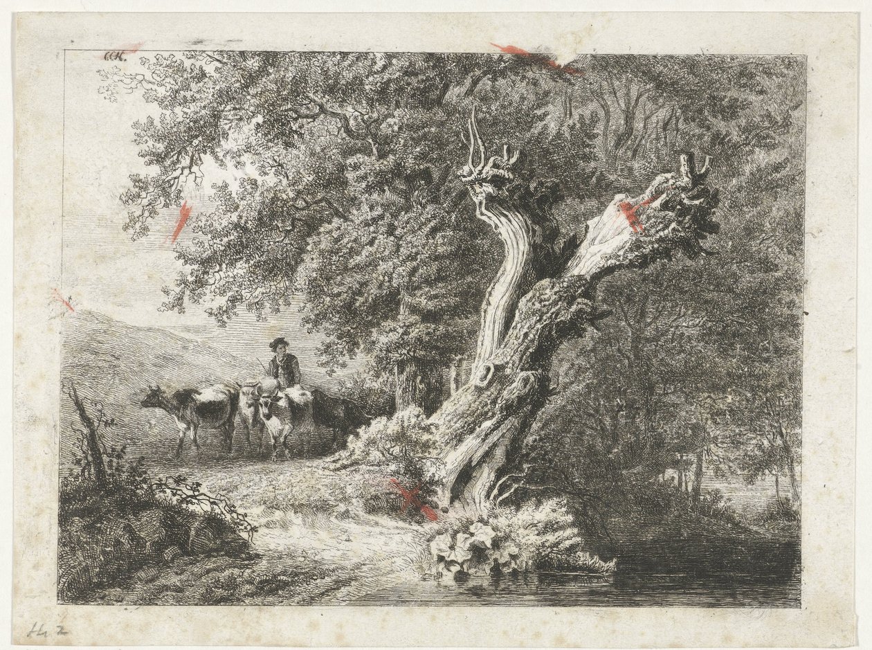 Çıplak ağaç ve çoban ile manzara by Constantinus Cornelis Huysmans