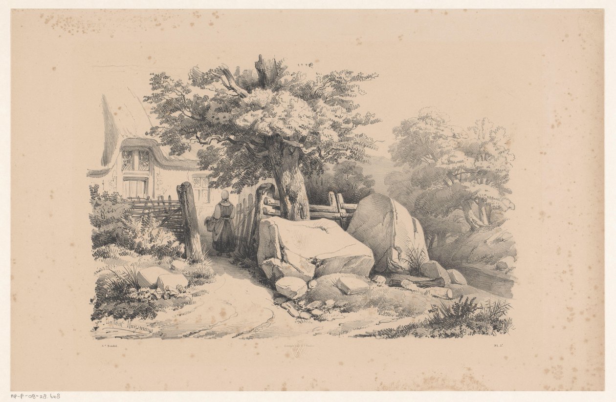 Evin giriş kapısı ile manzara Manzara (dizi adı) by Constantinus Cornelis Huysmans