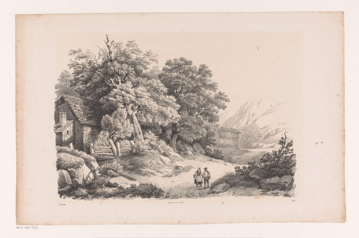 Bir köy yolunda iki figürlü manzara Manzara (dizi adı) by Constantinus Cornelis Huysmans