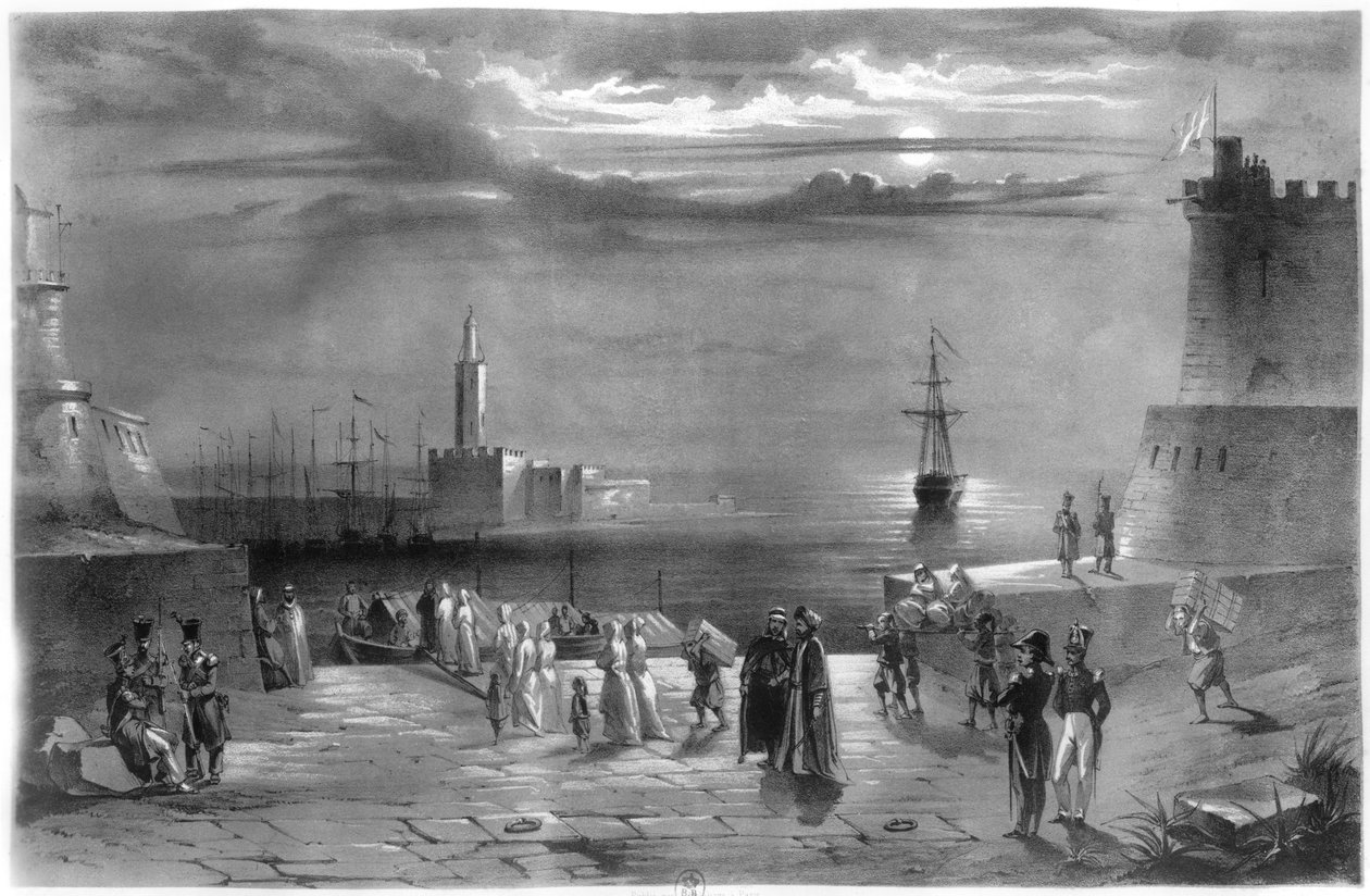 The Dey Hussein Ibn El Hussein (1765-1838) leaving Algiers after the city has been captured on the 4th July 1830   by Coppin