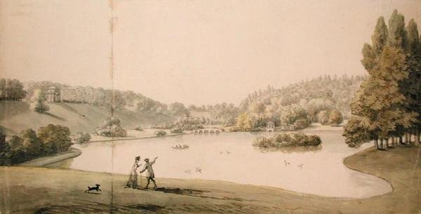Stourhead, c.1780 (kağıt üzerine suluboya ve kurşun kalem) by Copplestone Warre Bamfylde