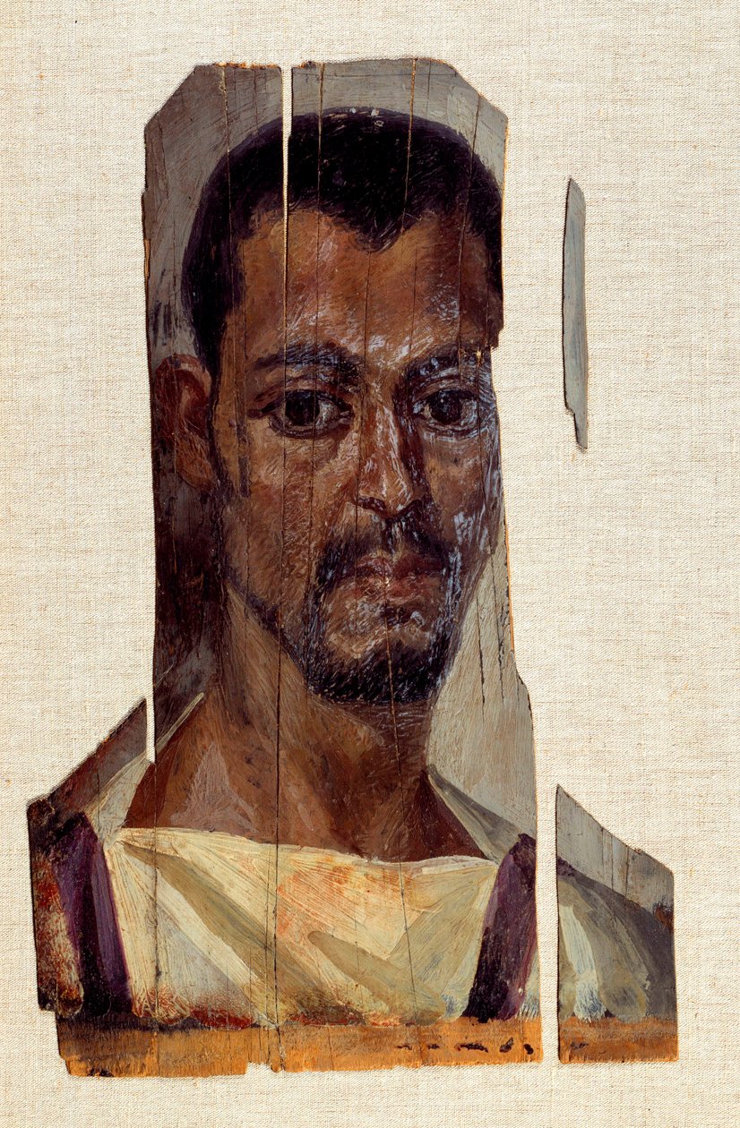 Erkek mumya portresi. 3.yy, Roma dönemi (antik Mısır) (M.Ö.30-395) Fayoum (Fayum) bölgesinden. Güneş 0,41x0,14 m Paris, Louvre Müzesi by Coptic