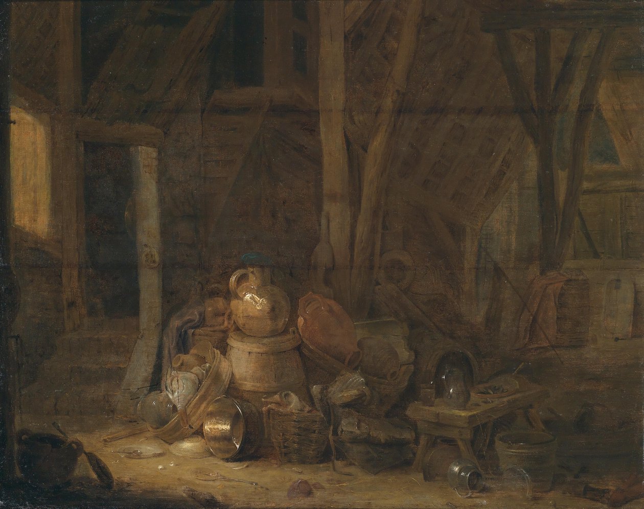 Ahır içi, monogramlı ve tarihli orta sol by Cornelis Saftleven