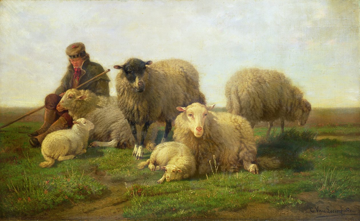 Koyunlu ve Kuzulu Çoban by Cornelis van Leemputten