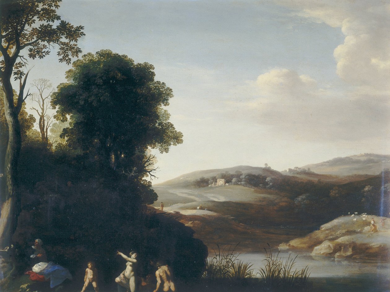 Yıkananlar ile manzara by Cornelis van Poelenburgh or Poelenburch
